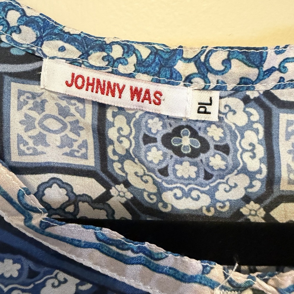 Johnny Was 100% Silk Patchwork Tunic Women's Size Petite L LP Boho Hippie Career - Picture 5 of 12